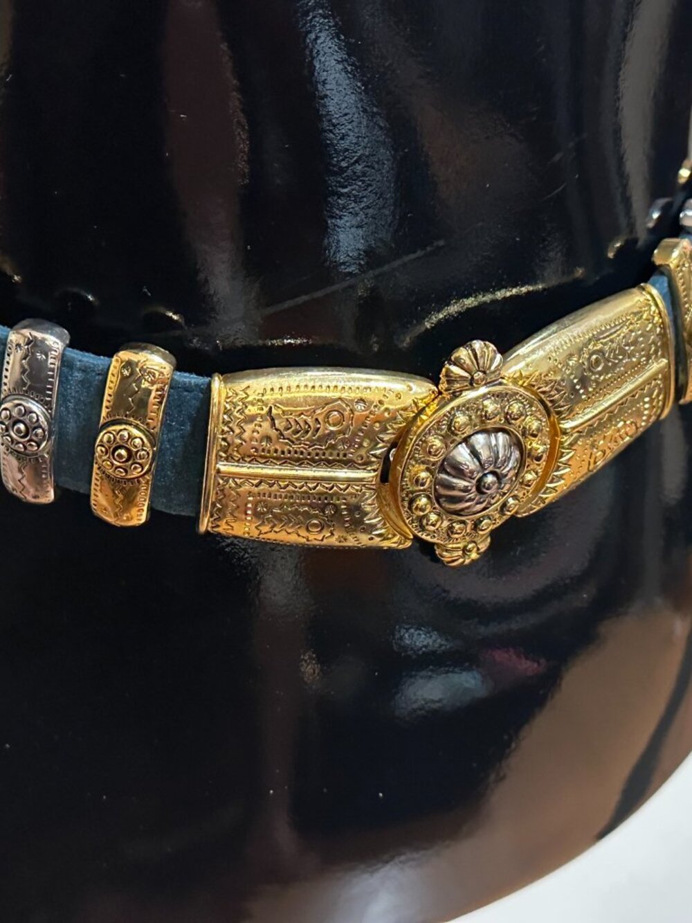 Doncaster Green Suede Belt with Gold/Silver Color Buckle, MED